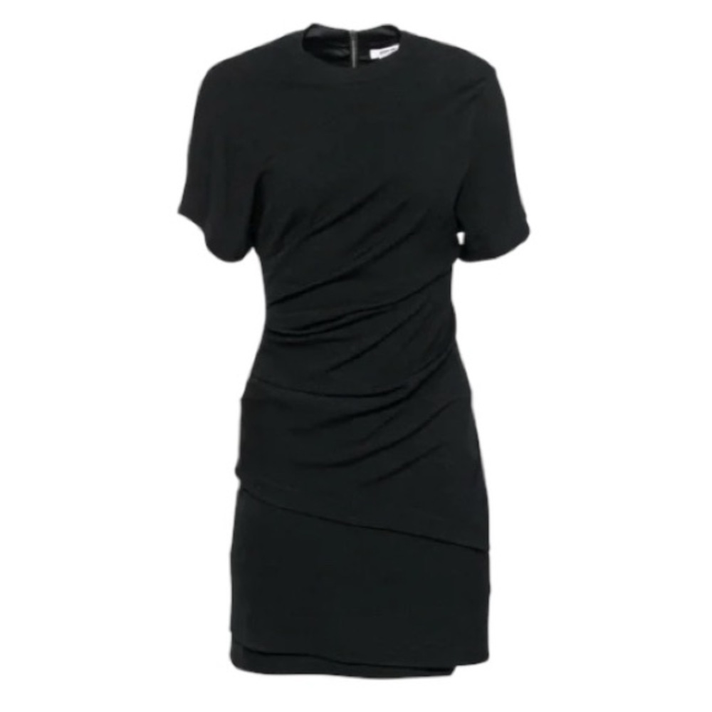 HELMUT LANG Layered Ruched Asymmetrical Short Sleeve Mini Black Dress Size 0